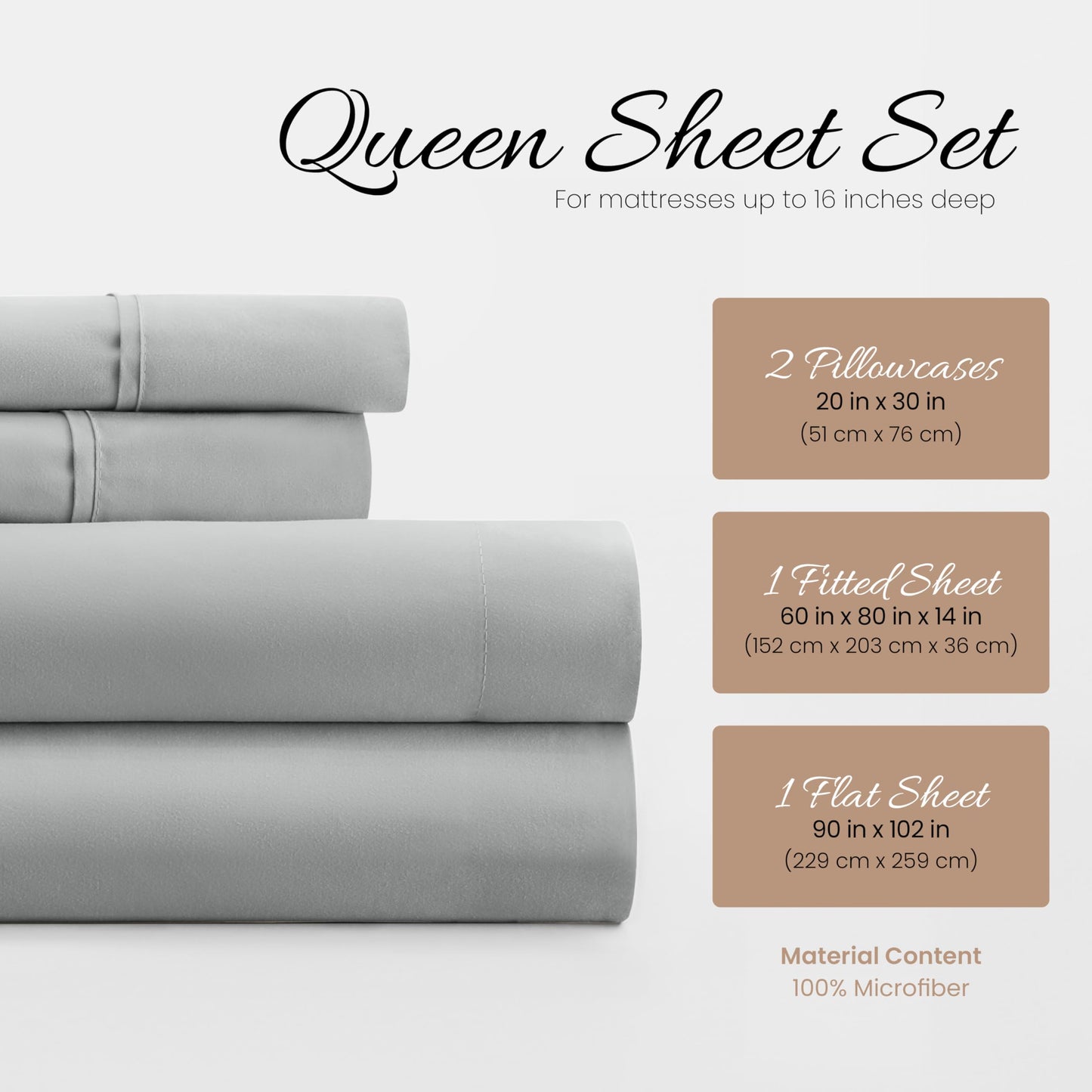 Linen Market Brushed Microfiber Queen Sheet Set 4 Piece – Oeko-TEX Certified Ultra Soft & Wrinkle-Free - 16" Deep Pocket Sheets - Easy Care Queen Size - Light Gray