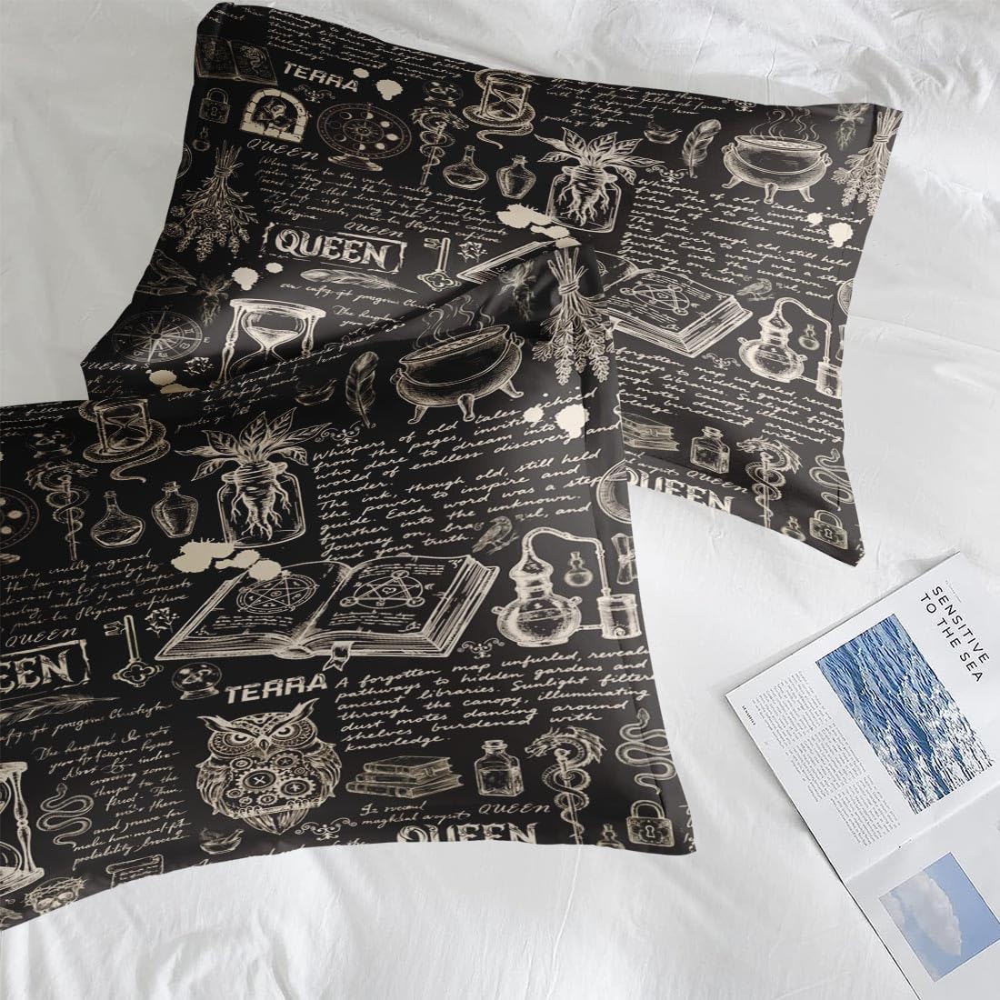 Pamnest Full Size Bed Sheet Sets, Gothic Chemistry Science Soft Microfiber 4 Pcs Bedding Sets for Adults Bedroom Bed Decor, Goth Dark Academia Bedding Flat, Fitted Sheet and 2 Pillowcases