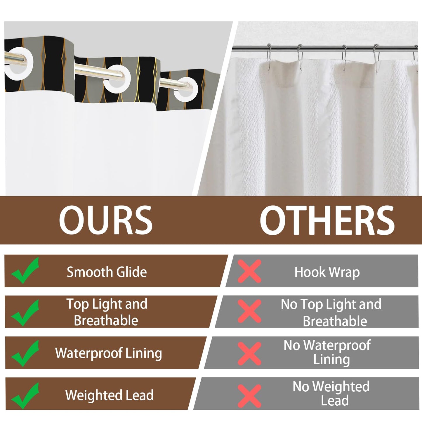NAEMBCU No Hook Geometric Shower Curtain and Liner Set 71 x 74 Inches
