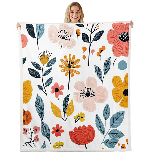 Erosebridal Twin Size Floral Sherpa Blanket Rustic Flower Fuzzy Plush Throw Pastoral Style Fleece Blanket Green Leaves Branches Decor for Sofa Couch for Kids Adult Men Women,Colorful