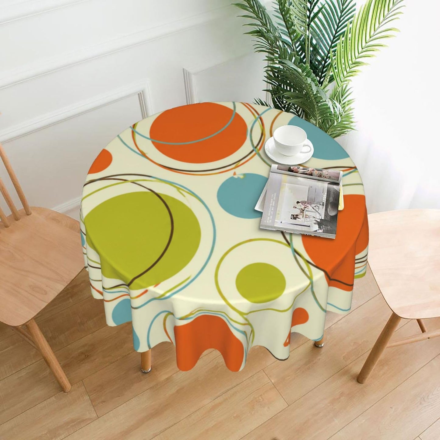 KUOAICY Retro Mid Century Tablecloth Abstract Round Table Cover Washable for Home Kitchen Dining 60 Inch