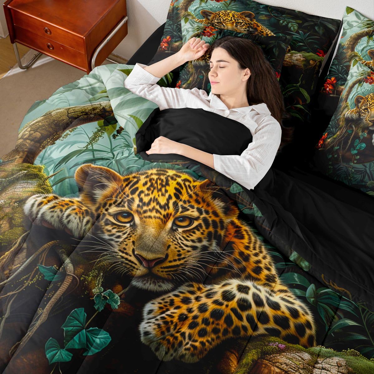 Feelyou Leopard Comforter Set with Sheets 7 Piece Queen Size Cheetah Print Bed in a Bag Kids Boys Girls Wild Animal Bedding Set Safari Bedroom Decor Breathable Soft Microfiber