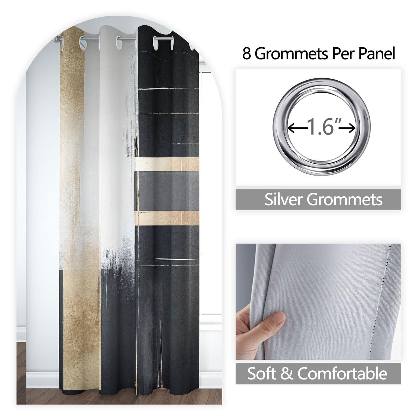 Xioistiy Black and Gold Abstract Blackout Curtains, Boho Modern Aesthetic Grommet Window Drapes, Beige Cream Tan Brown Oil Painting Neutral Art Curtain for Bedroom Living Room 2 Panels, 52"X84"
