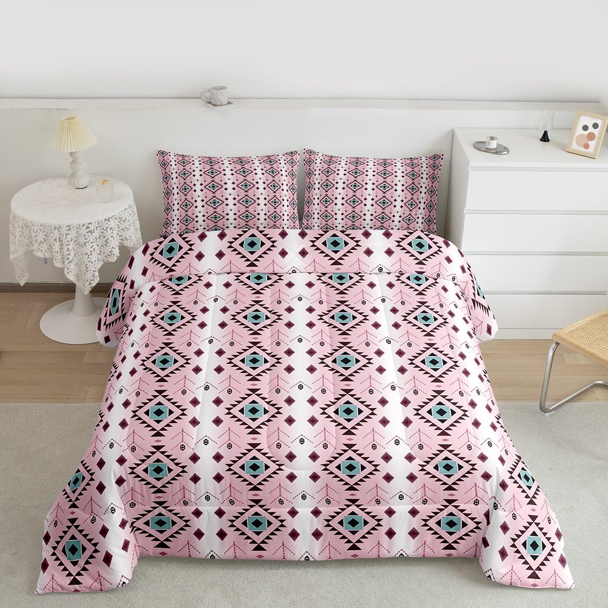 jejeloiu Boho Western Comforter Set Queen Size Bohemian Southwestern Bedding Set for Kids Boys Girls Aztec Decor Duvet Quilt Country Bedroom Farmhouse 3 Pcs with 2 Pillow Cases
