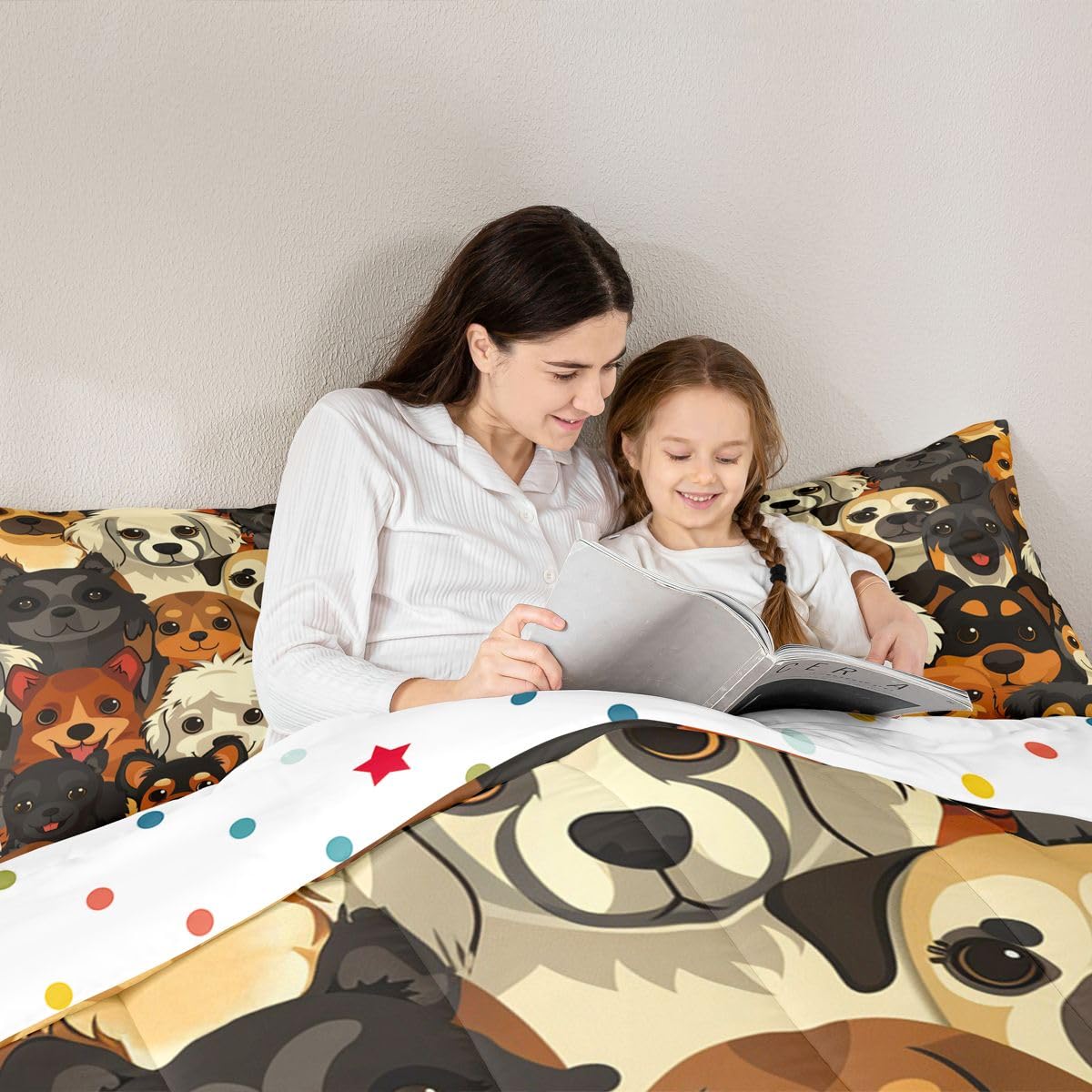 jejeloiu Cute Dog Comforter Set Toddler Size Kawaii Pet Animal Bedding Set for Kids Boys Girls Puppy Duvet Quilt Bedroom Decor Microfiber 2 Pcs with 1 Pillow Cases