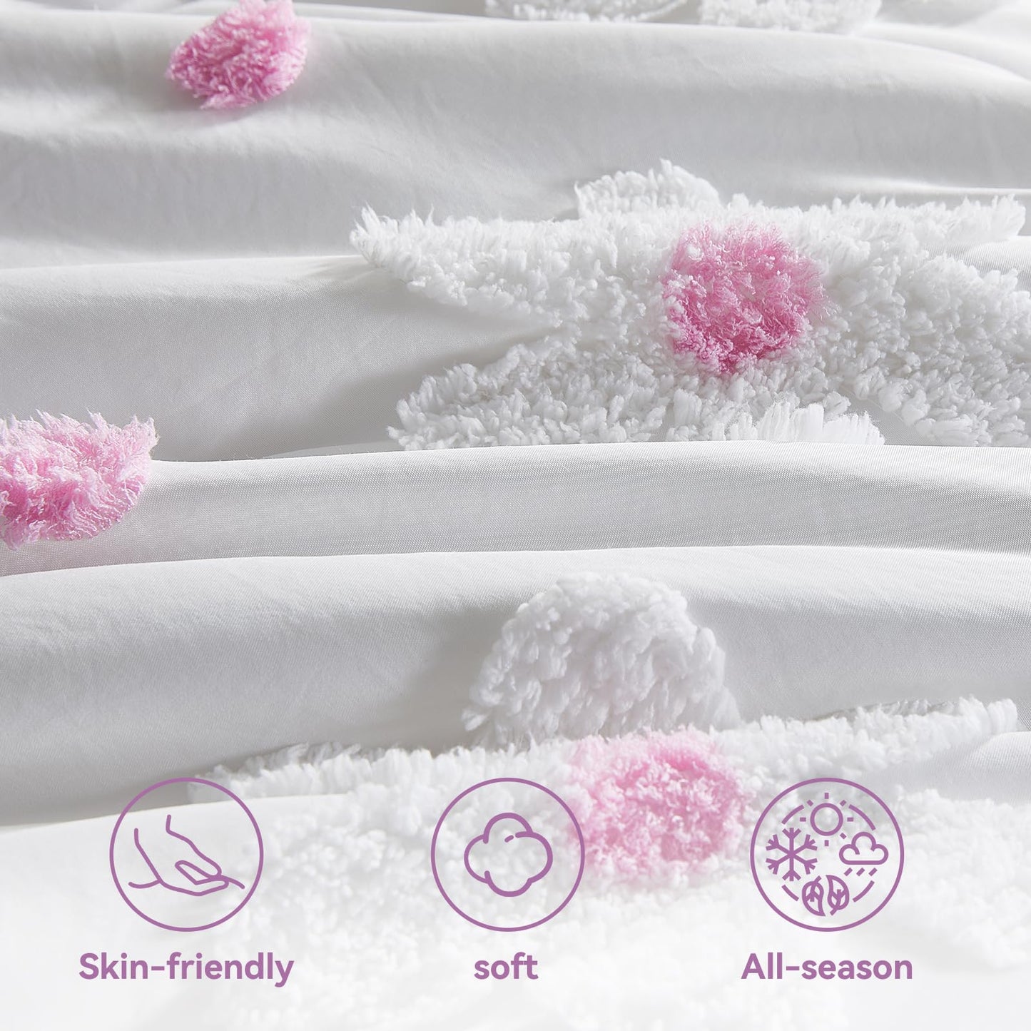 Toddler Bedding Set for Girls 4-Piece Purple Boho Tufted Daisy Flowers Toddler Bed Comforter Set Bed-in-a-Bag Toddler Sheets Bedroom Set with Toddler Comforter, Flat Sheet, Fitted Sheet, Pillowcase