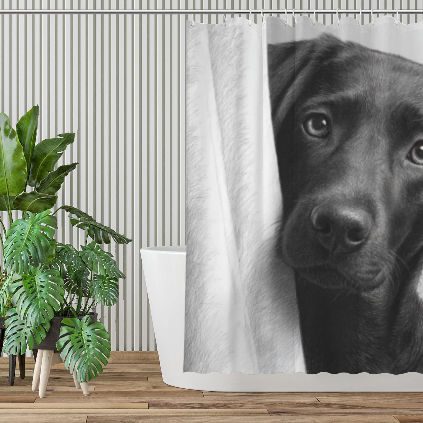 Wordatu Black Labrador Dog Shower Curtain Bathroom Set 72x72 Inches Taking a Bubble Bath Animal Bath Animal Pet Dog Art Home Decor 12 Hooks