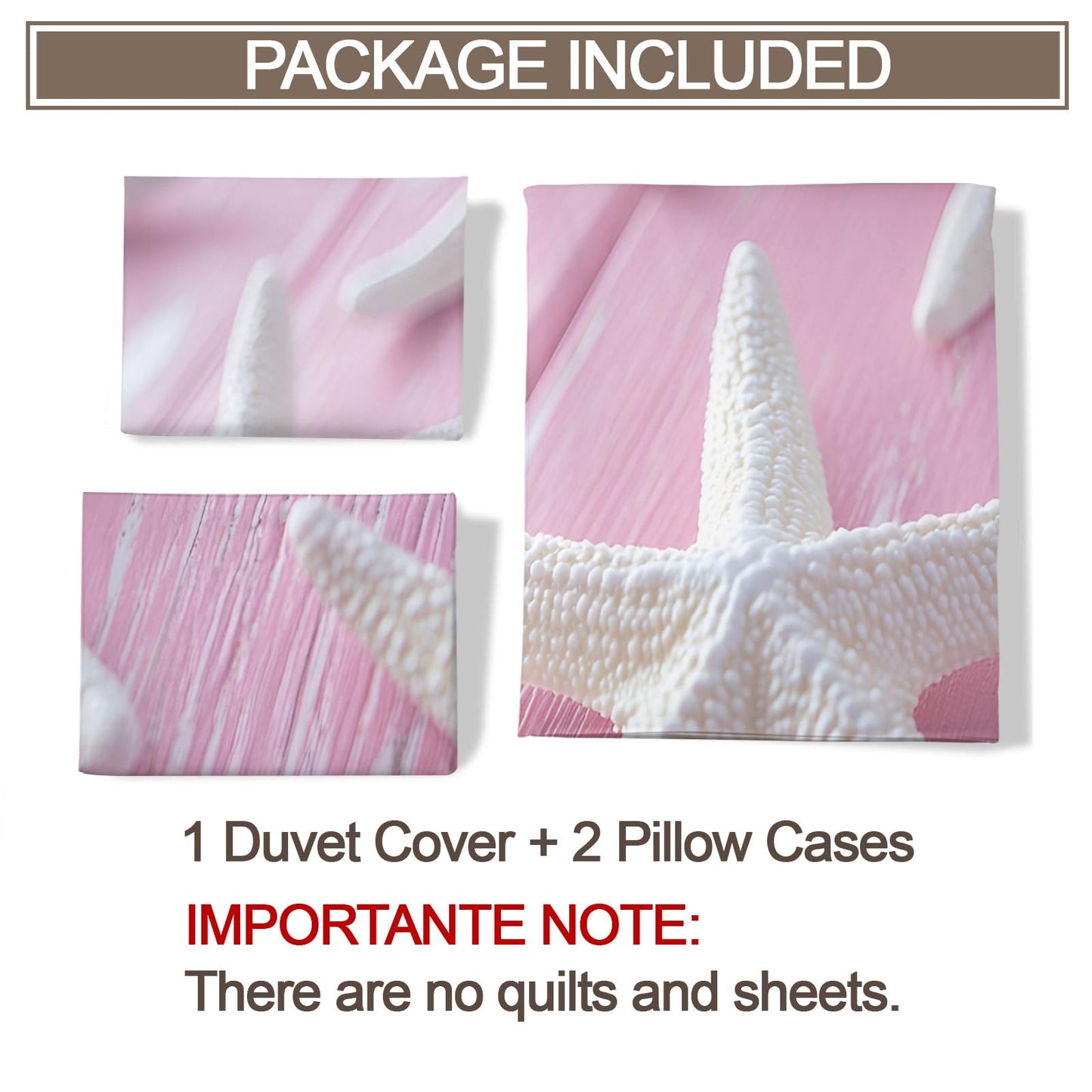 PAISUOQ Starfish Bedding Duvet Covers, Pink Comforter King Size, Romantic Nautical Bedding Sets with Zipper & Ties, 3 Pieces with 2 Pillowcases, Home Decor & Gifts