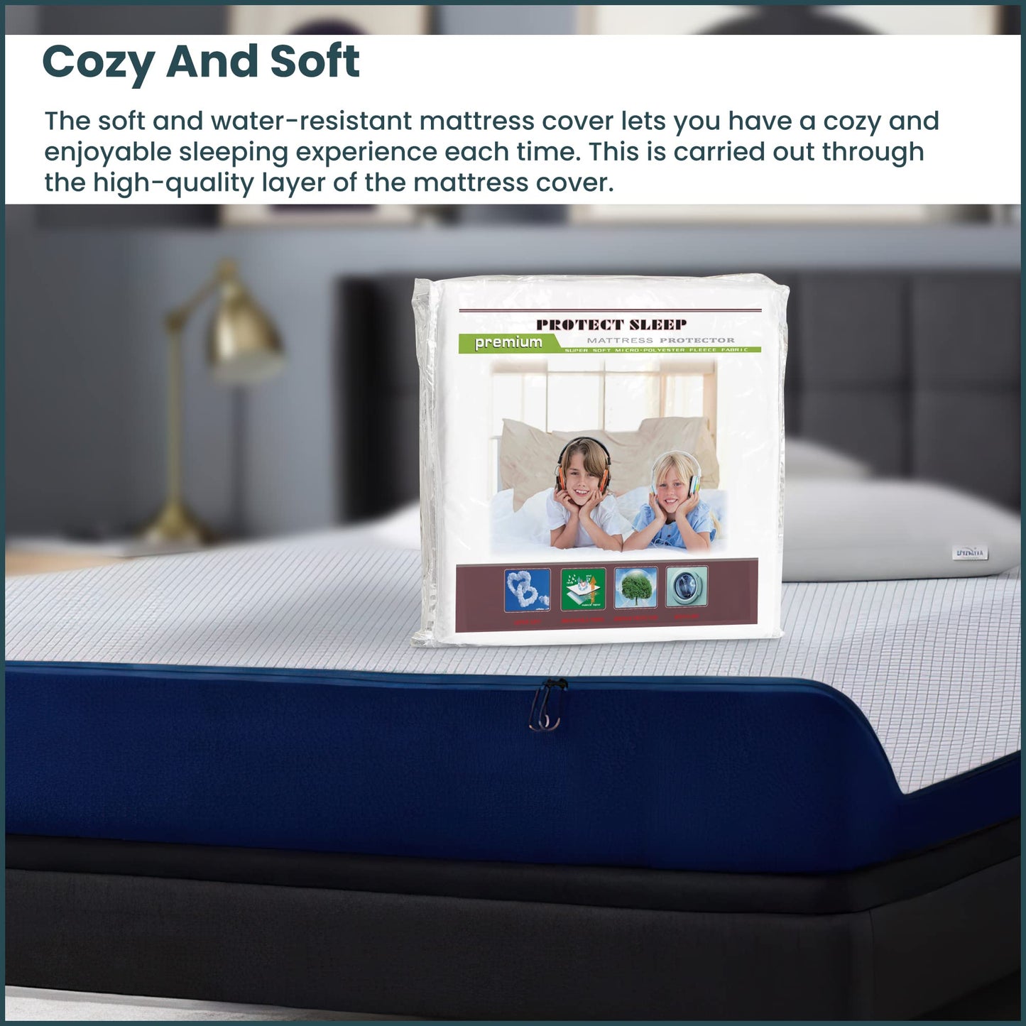 Spinal Sleep, Ultra Soft-Premium Zippered Mattress Protector Cover, Water Proof, Breathable and noiseless, Fits Mattress 10 to 14-Inch, Queen, White