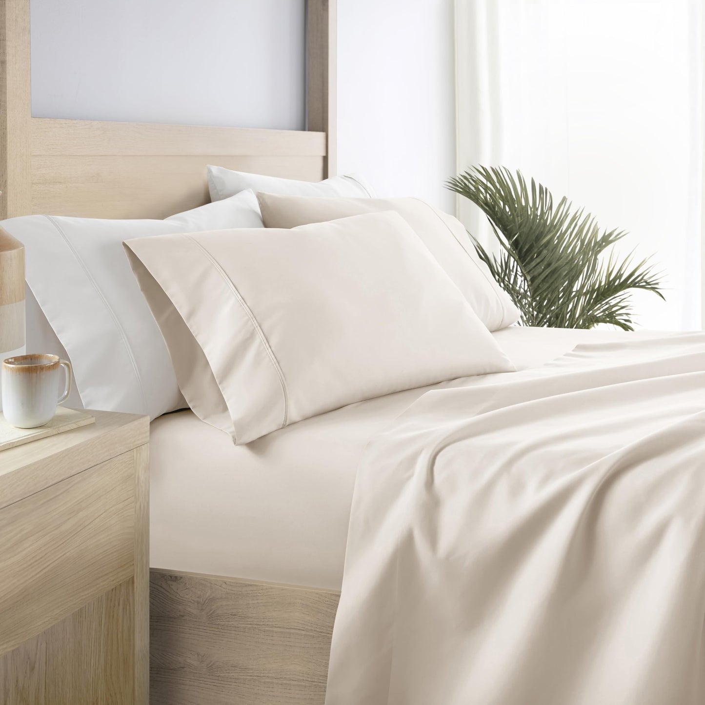 Linen Market Brushed Microfiber Full Sheet Set 4 Piece – Oeko-TEX Certified Ultra Soft & Wrinkle-Free - 16" Deep Pocket Sheets - Easy Care Full Size - Ivory