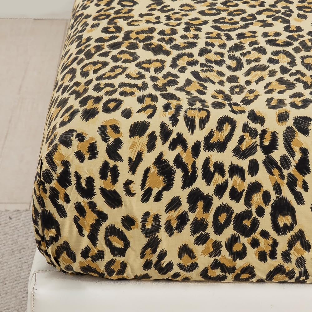 DAUAOTO King Size Printed Sheets Set, 100% Cotton Bedding Sets, Up to 14" Deep Mattress, Modern Pattern Bedlinen Set, Leopard Yellow