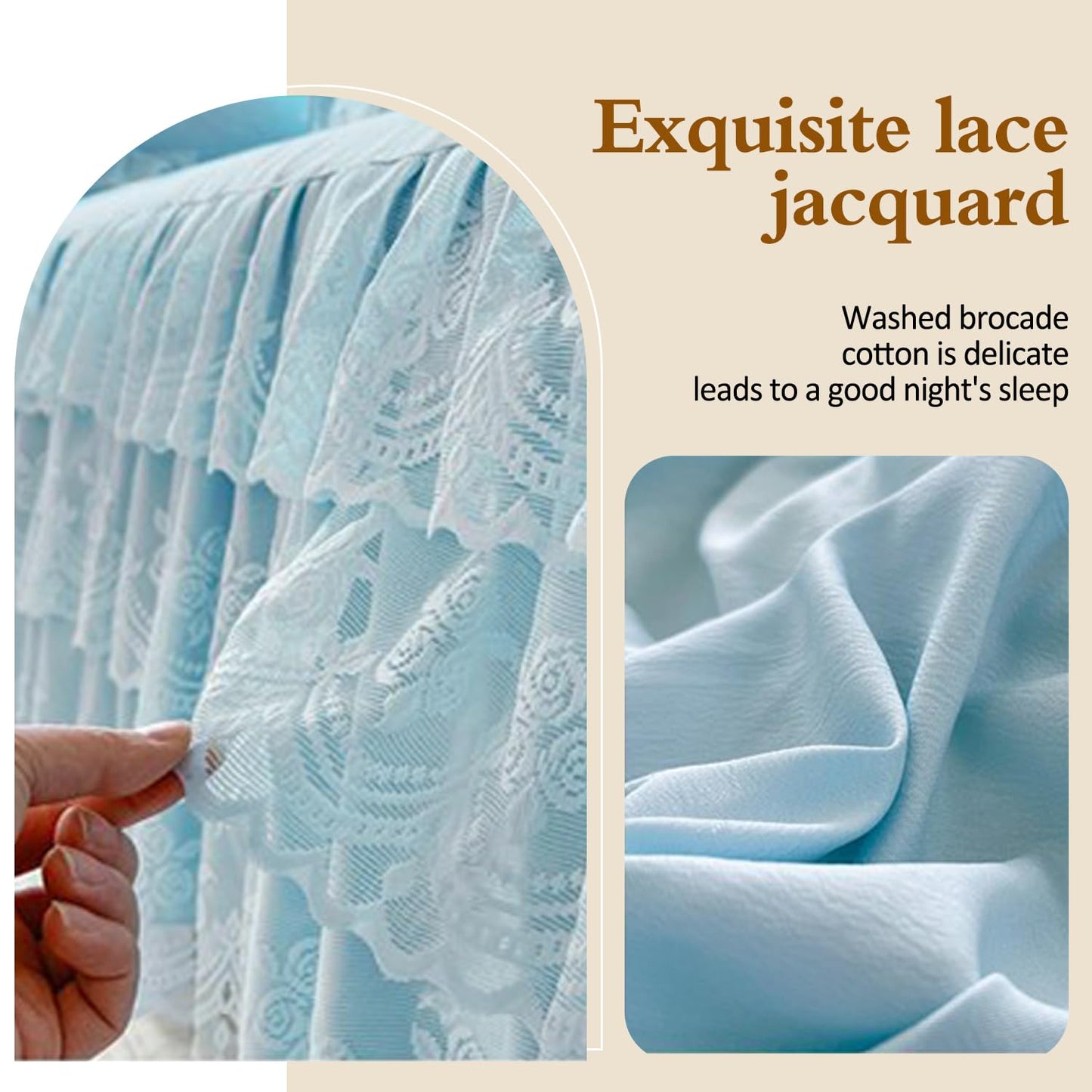 Three Layers Lace Bed Sheet Skirt for Queen Bed - 17in. Drop, Ruffle Bed Skirt Wrap Around Bed Skirt, Anti Wrinkle