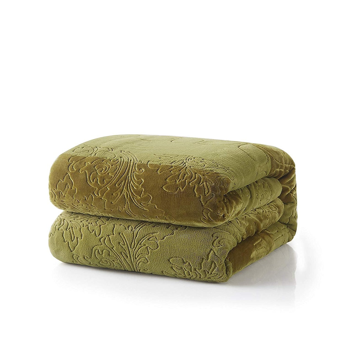 Tache Green Sherpa Bed Blanket - Earth Day - Spring Chartreuse Embossed Cozy Light Olive Green Luxury Super Soft Warm Decorative Queen Size Flannel Throw Blanket - 90X90 Inch