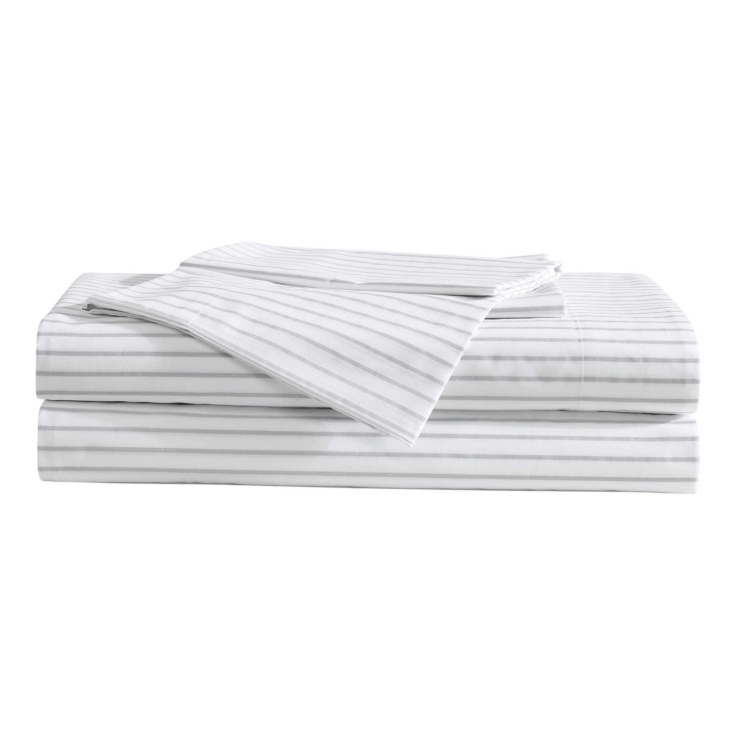 Eddie Bauer - Twin Size Sheet Set, 100% Cotton Percale Bedding, Crisp & Breathable Bed Sheets with Pillowcase, Fully Elastic Fitted Sheet, Deep Pocket Fit (Arden Stripe Grey)