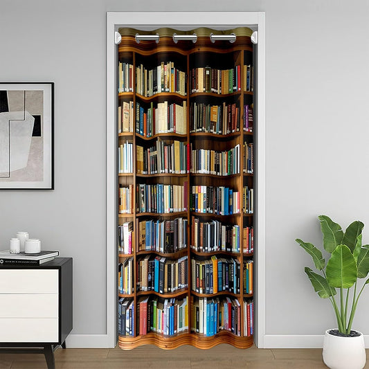 jejeloiu 34"x80" Books Door Curtain for Doorway Privacy Kids Vintage Library Bookshelf Closet Door Cover for Bedroom Living Room Students School