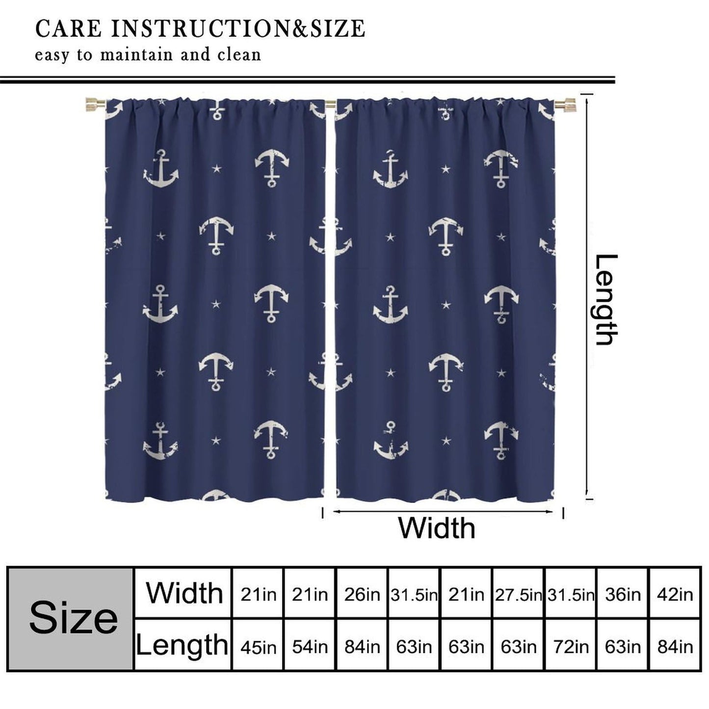 DKMQQUL Nautical Anchor Blackout Curtains, Ocean Beach Coastal Sailing Ship Boat Navy Blue Drapes for Bedroom Living Room Kitchen Window Treatment, 42x45 Inch