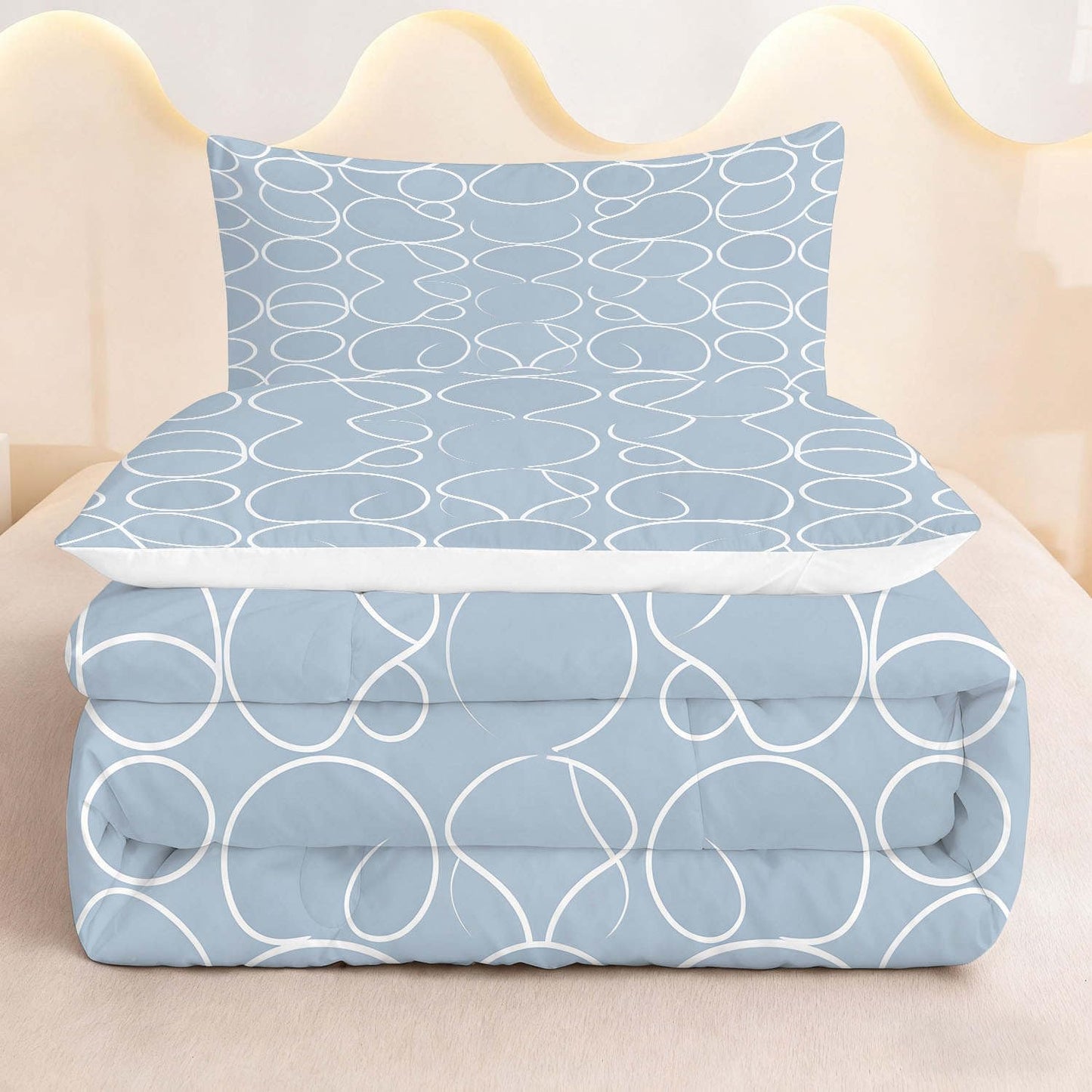 CERYUEE Dusty Light Blue Geometric King 3 Piece Comforter Bedding Set