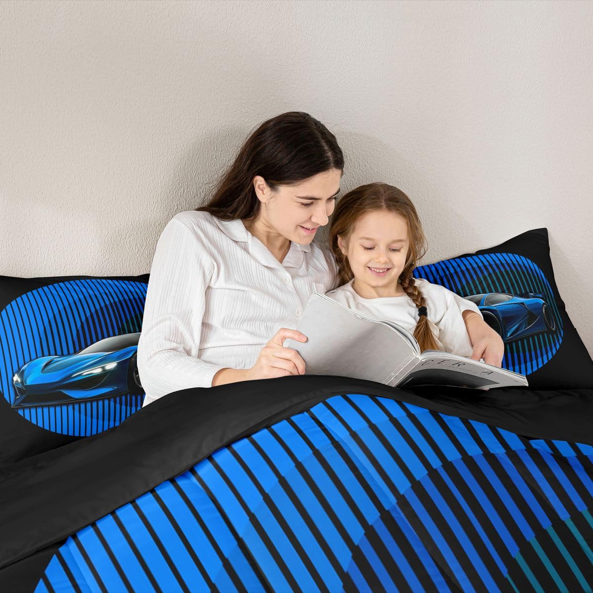 jejeloiu Racing Car Comforter Set All Season Race car Geometric Bedding Set with 1 Pillow Cases Speed Sports Car Kids Twin Bedclothes Extreme Sports Bedroom Decor Duvet Quilt Breathable Soft