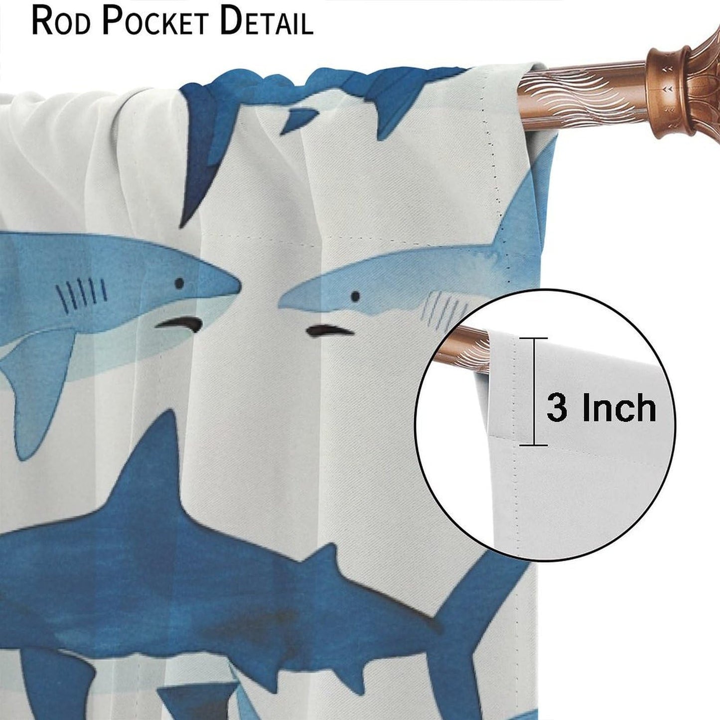 TOWINSFB Ferocious Shark Blackout Curtains for Bedroom Living Room, Repetitive Marine Life Blue Sea Curtains Rod Pocket Thermal Insulated Window Drapes, 2 Panels/Each 21" W x 45" L