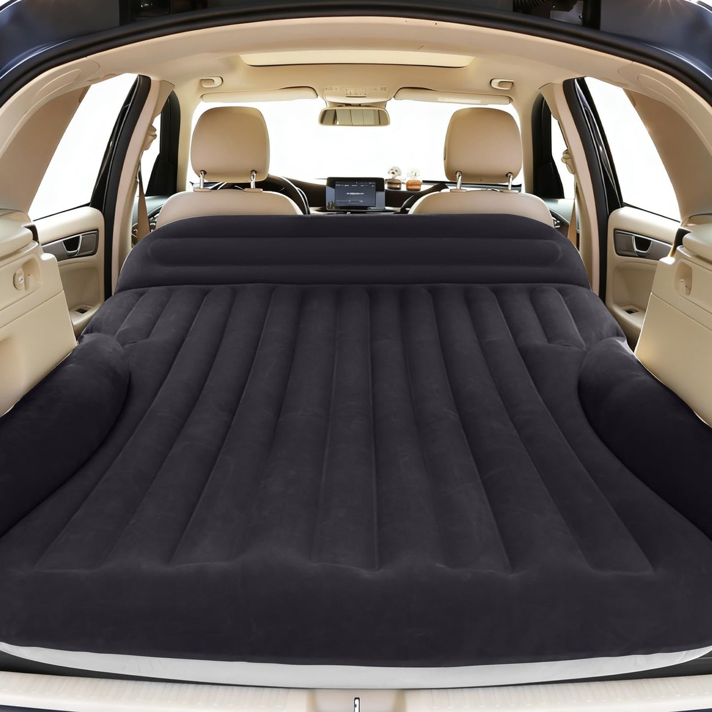 Ciremiv SUV Air Mattress, Double-Sided Thick Flocked Car Air Mattress with Built-in Pump & Pillow, Complete Sleeping Accessories for Auto Camping & Road Trips（Blue Black）