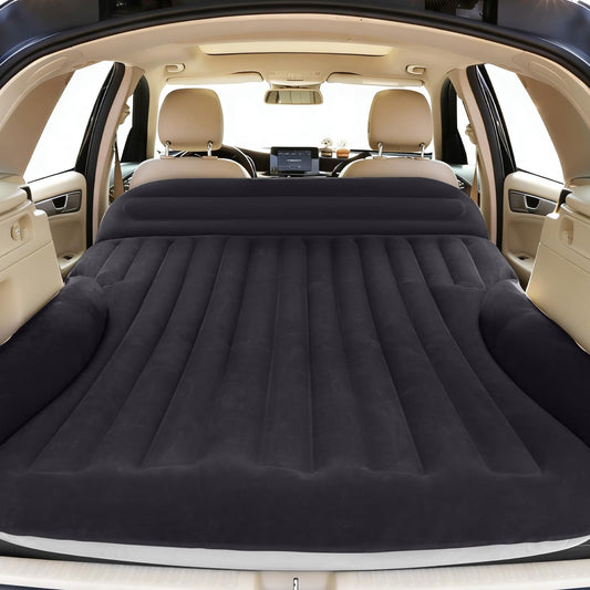 Ciremiv SUV Air Mattress, Double-Sided Thick Flocked Car Air Mattress with Built-in Pump & Pillow, Complete Sleeping Accessories for Auto Camping & Road Trips（Blue Black）