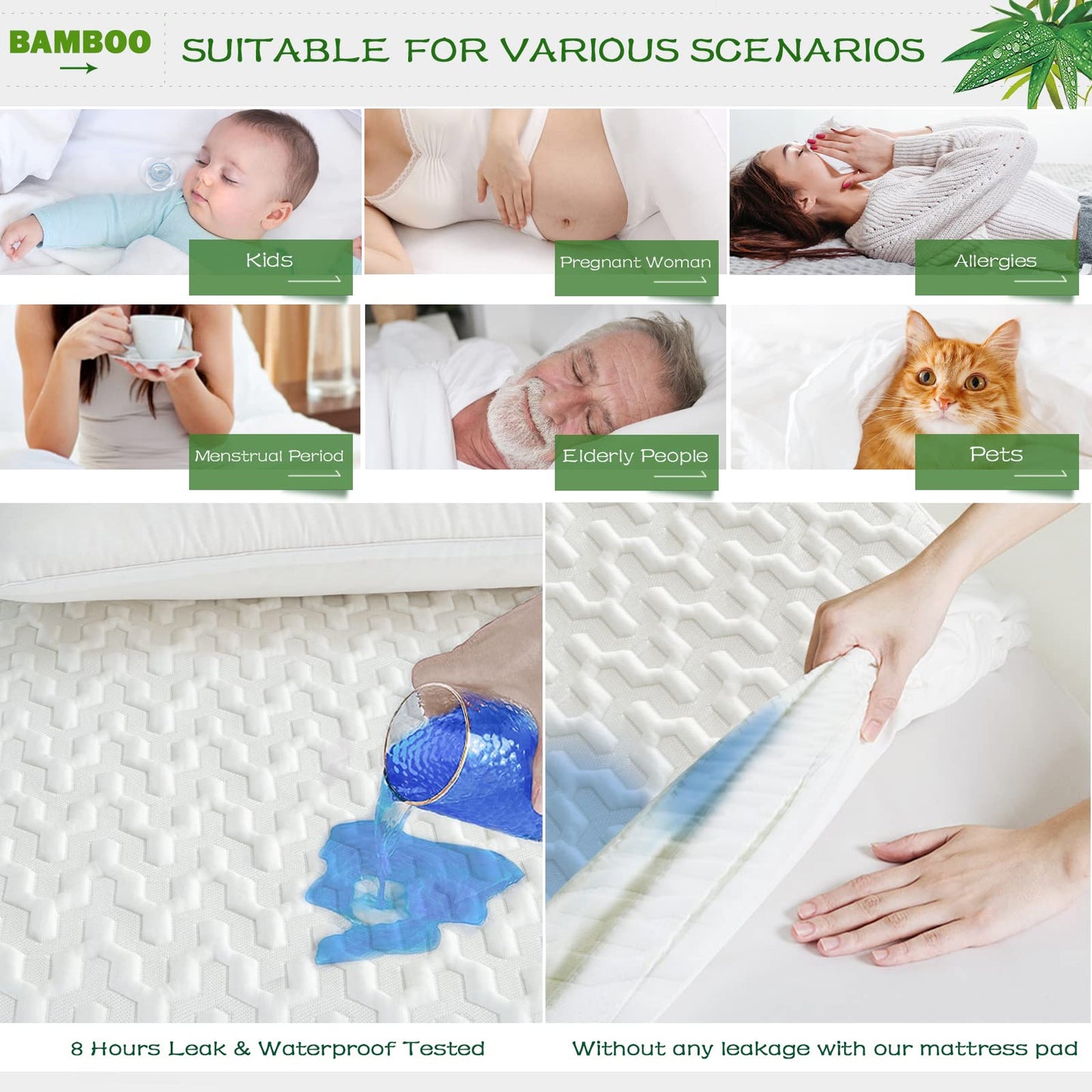 GRT Cal King Waterproof Mattress Protector Rayon Bamboo - 3D Air Fiber Cooling Mattress Protector Cover, Breathable Mattress Pad Noiseless 8''-21'' Deep Pocket Machine Washable