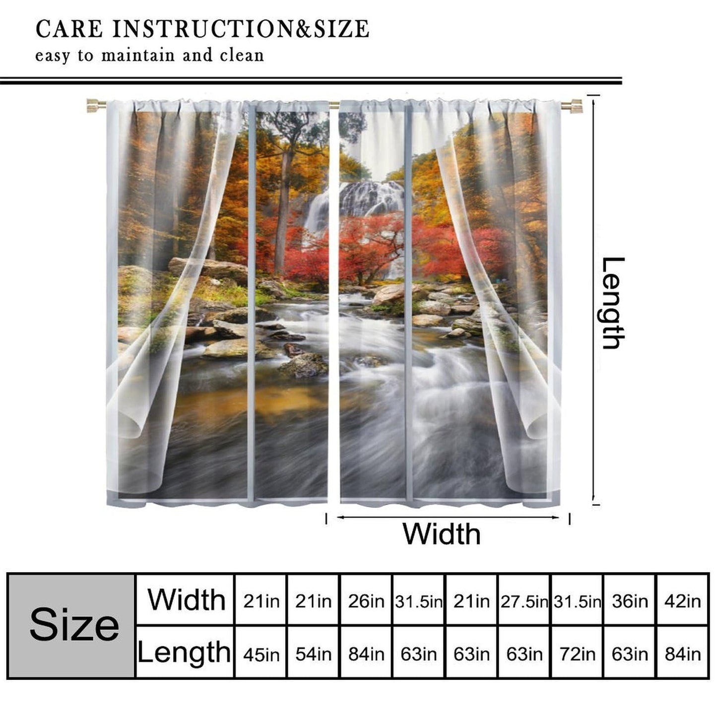 UFUH Nature Landscape Blackout Curtains,Autumn Forest Waterfall Woodland Scenery Window Treatments for Bedroom Living Room Kitchen,2 Panels Set Total Size 42 x 45 Inch