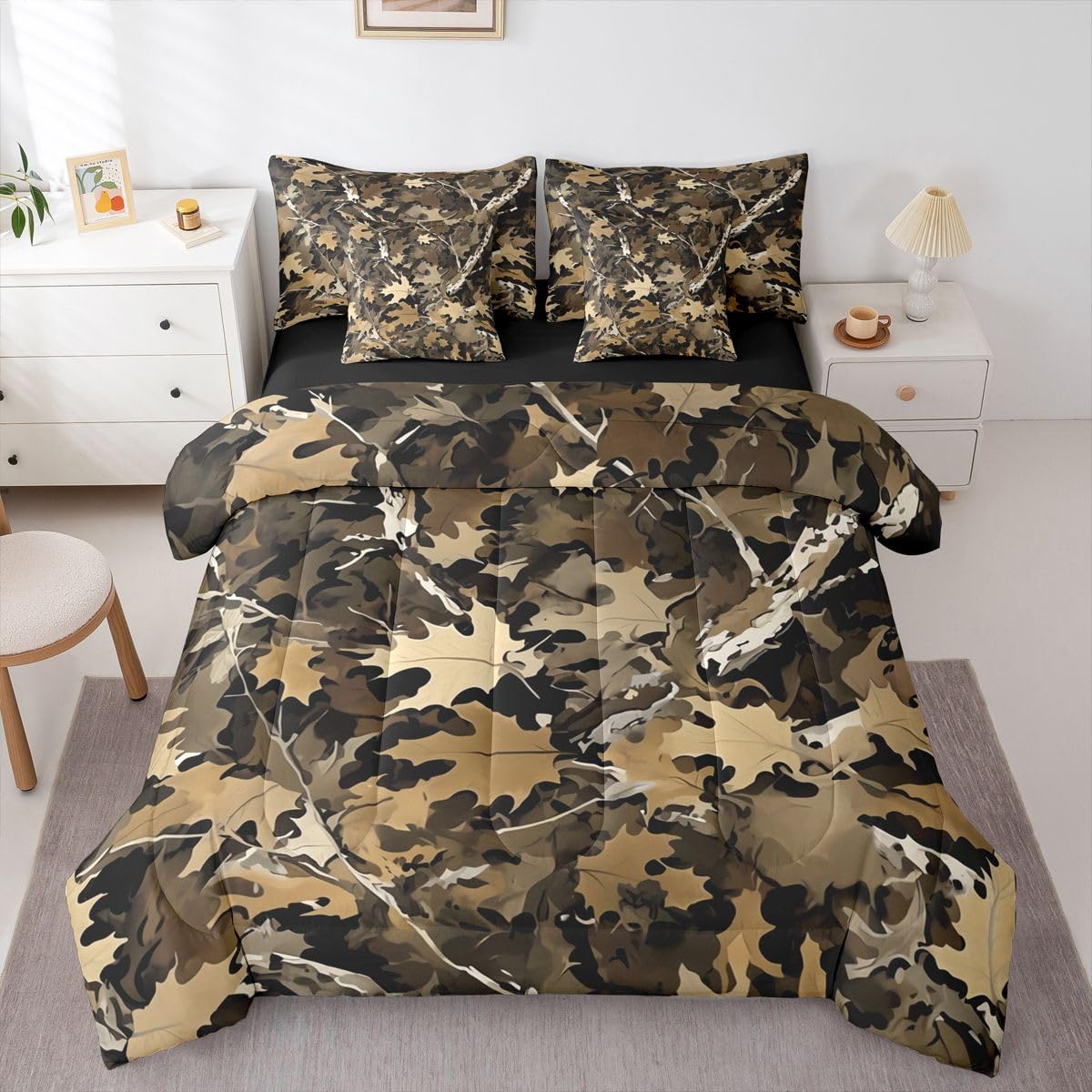 Feelyou Tree Branches Queen Comforter Set with Sheets for Kids Boys Girls Tree Leaf 7 Pieces Bedding Set Botanical Bed in a Bag Nature Theme Room Decor Soft Microfiber