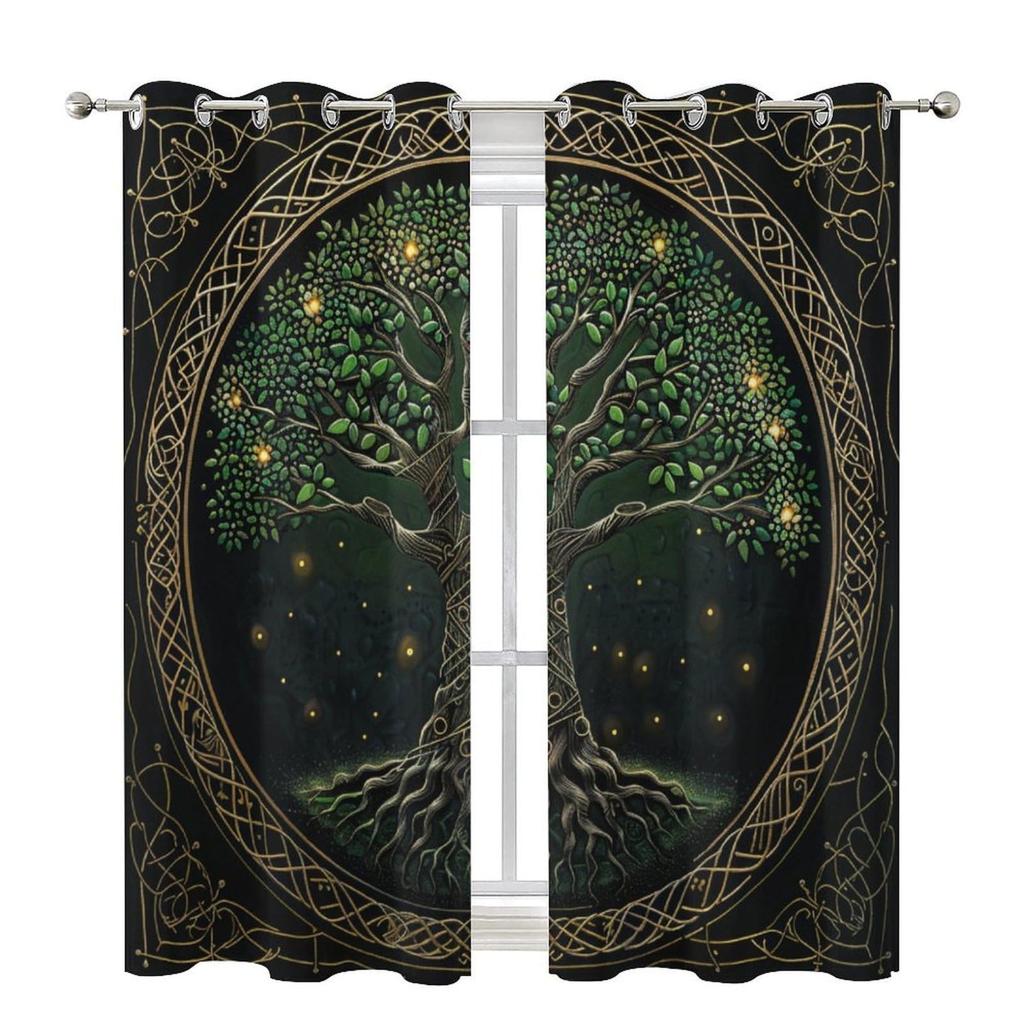 HDESDIS Abstract Tree Plant Curtains for Bedroom, Retro Rustic Floral Star Landscape Grommet Blackout Curtains Thermal Insulated Window Drapes for Living Room, 21W x 45L, 2 Panels