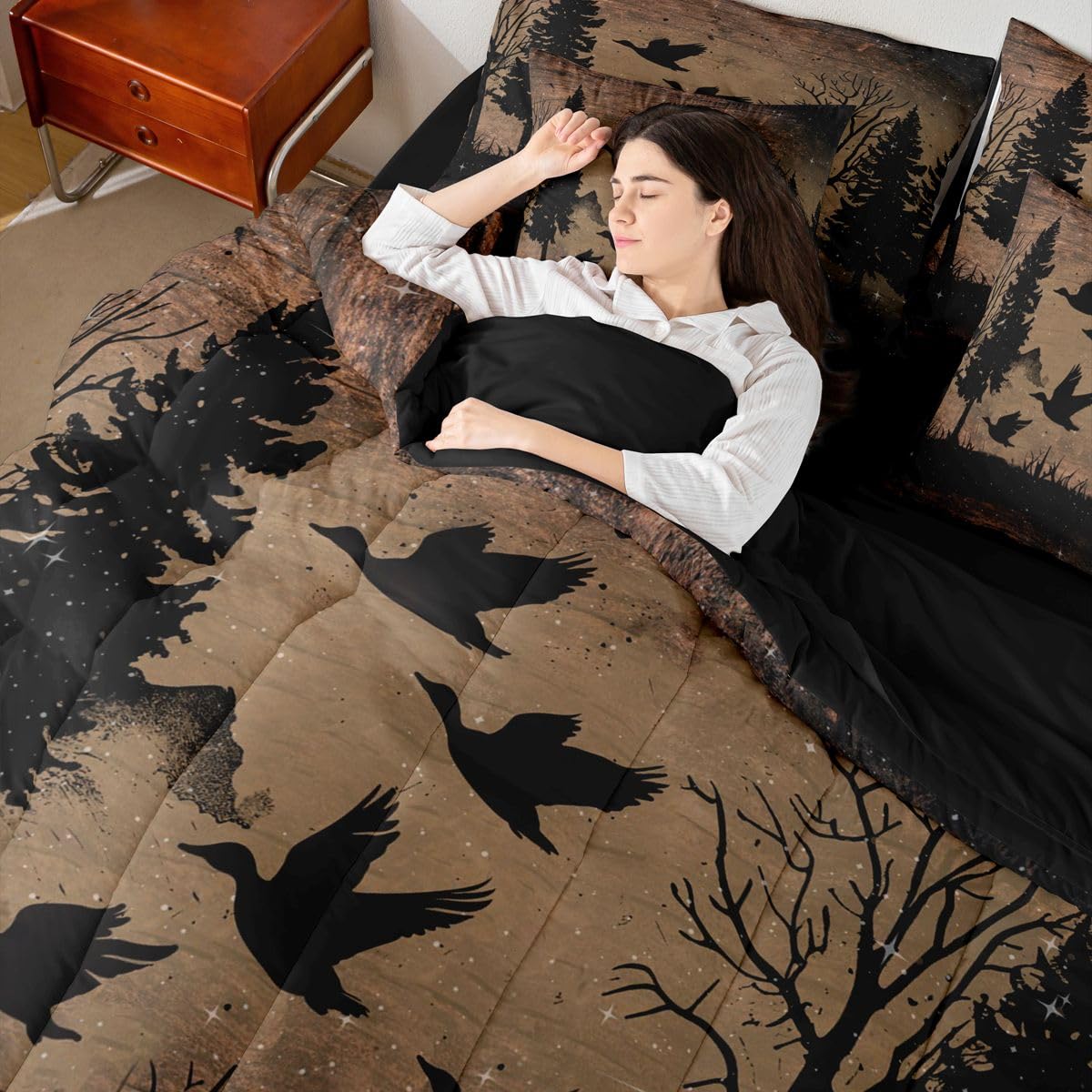 Feelyou Mallard Duck Queen Comforter Set with Sheets for Kids Boys Girls Hunting Duck 7 Pieces Bedding Set Rustic Farmhouse Woodland Bed in a Bag Country Animal Room Decor Soft Microfiber