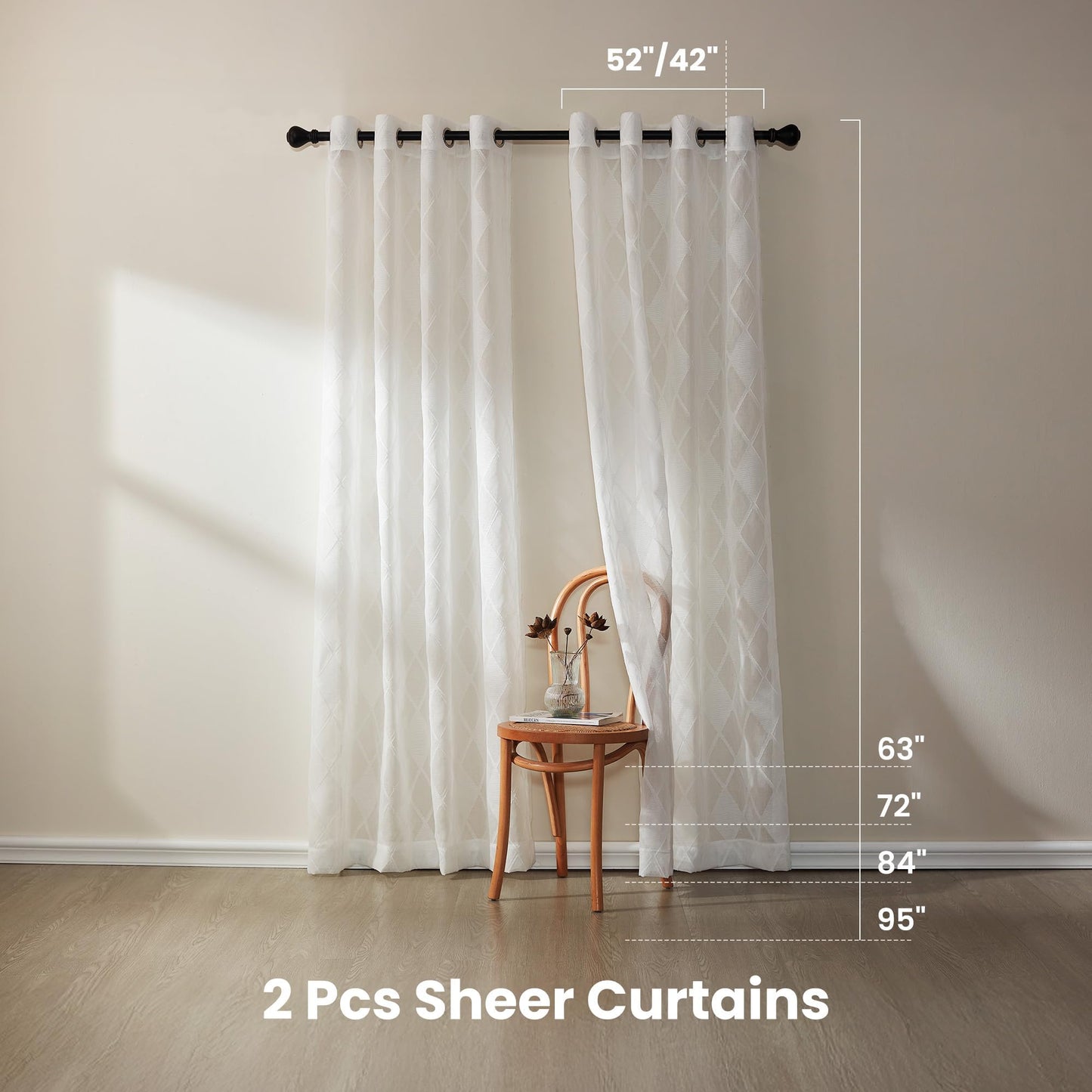SLEEP ZONE Sheer Curtain 84 inches Long of 2 Panels for Living Room and Bedroom, White Sheer Curtain Cutwork Embroidered Sheer Curtains, 42" W × 84" L, White Lattice