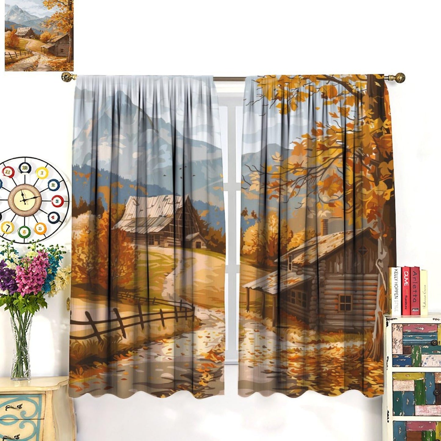 DIPQIMI Lodge Mountain Tree Blackout Curtains for Bedroom/Living Room, Retro Nature Landscape Curtains Rod Pocket Thermal Insulated Window Drapes, 2 Panels/Each 21" W x 45" L