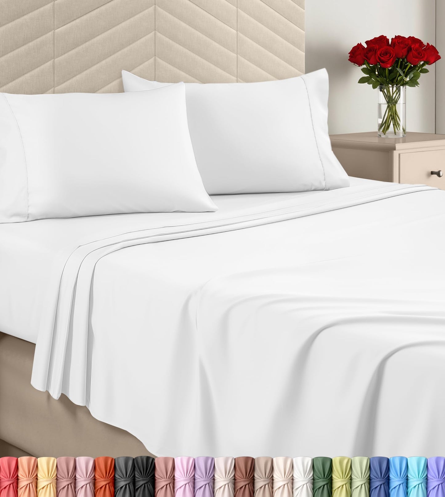 Utopia Bedding Queen Sheet Set, Soft Microfiber 4 Piece Bed Sheets with 15" Deep Pocket - Easy Care Brushed Microfiber (Queen, White)