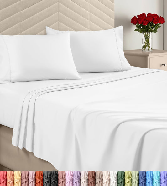 Utopia Bedding Queen Sheet Set, Soft Microfiber 4 Piece Bed Sheets with 15" Deep Pocket - Easy Care Brushed Microfiber (Queen, White)