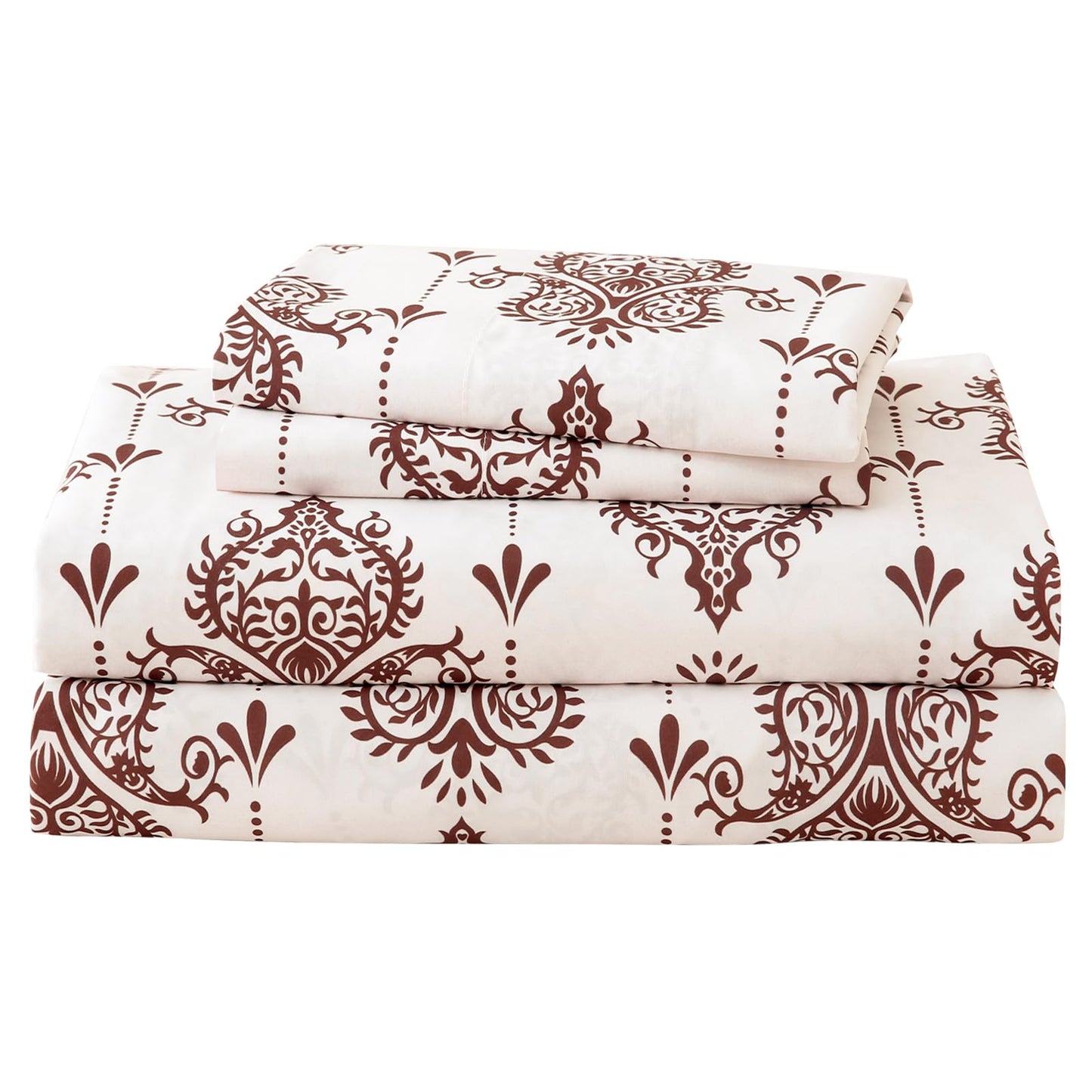 ChicView King Size Paisley Printed Sheet Set,4 Pieces Boho Style Breathable Soft Microfiber Bedsheets, Anti Pilling Deep Pockets Easy Care Bed Sheets, Brown