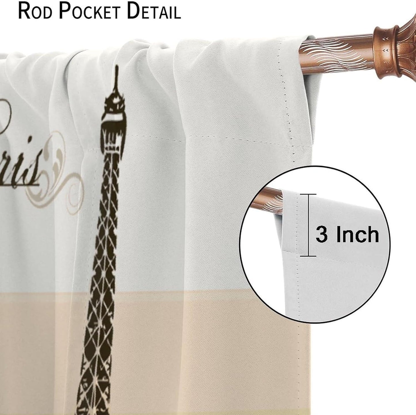 HZOHNAGO Paris Eiffel Tower Curtains Retro Figure Vintage Golden Tower Pattern Blackout Print Rod Pocket Window Drapes for Bedroom Living Room 42x45in