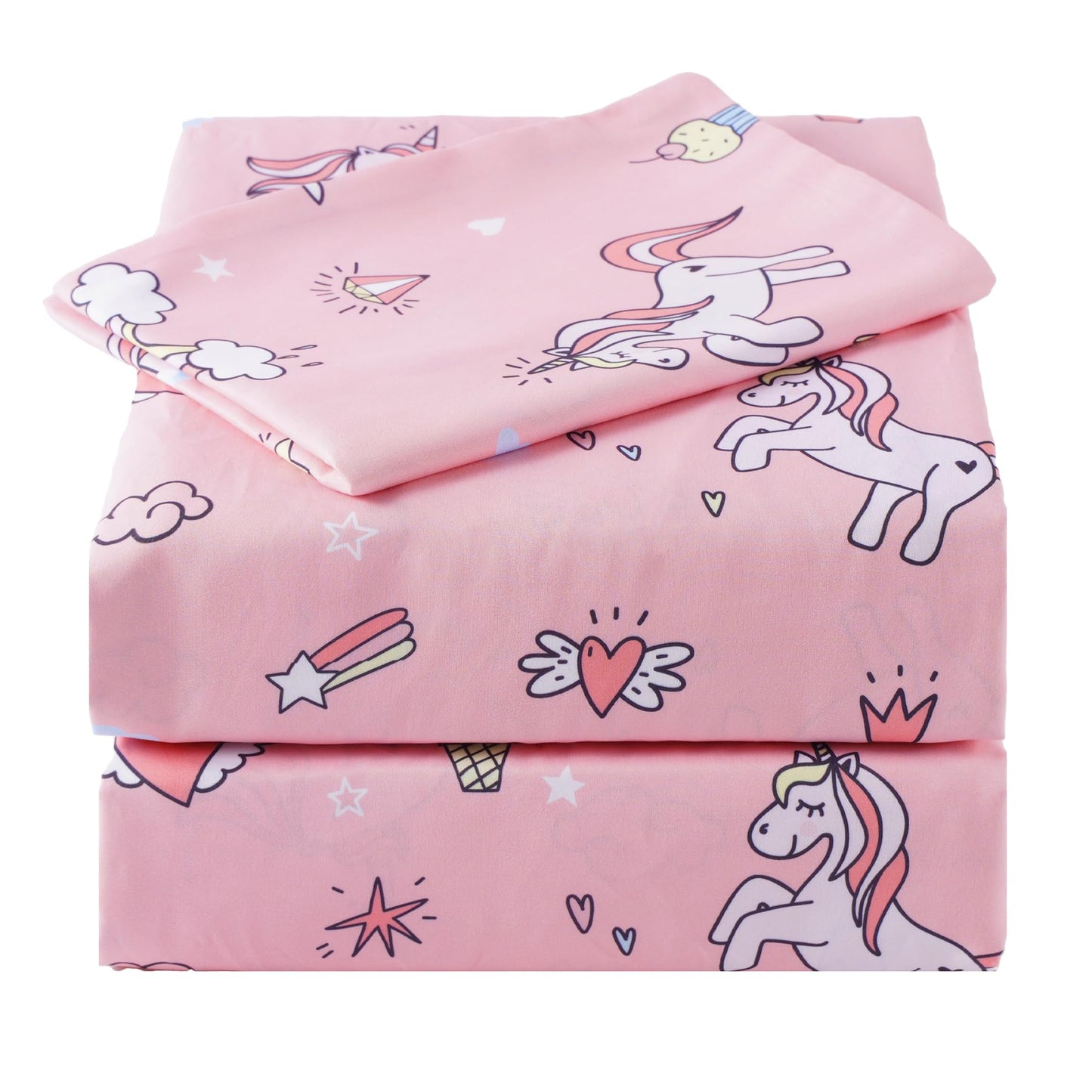 Bunnikins & Clover Unicorn Kids Sheet Set Twin Size, 3 Piece Soft Microfiber Bed Sheets, Deep Pocket Pink Toddler Bedding Set for Boys Girls