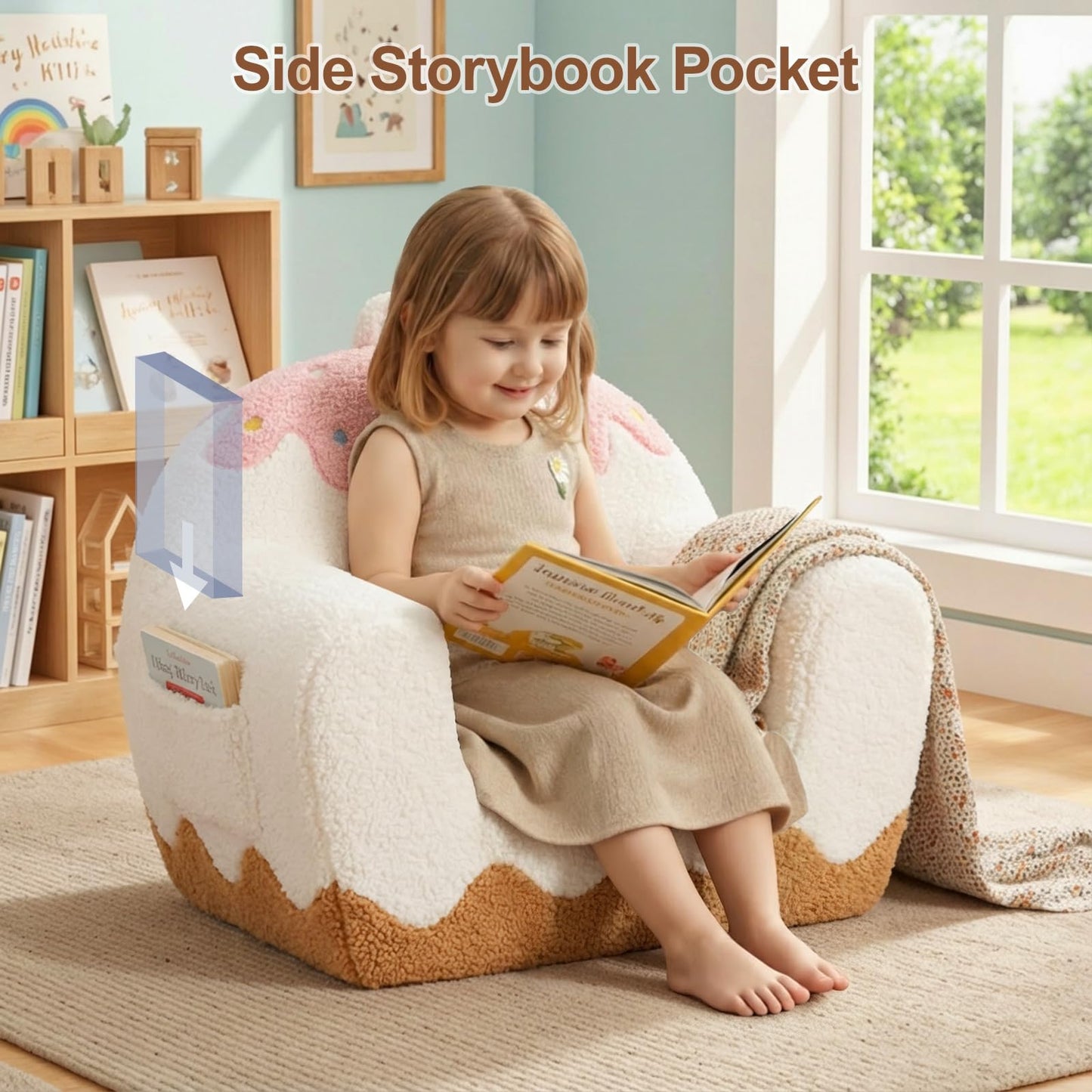 OUOZZZ Kids Chair Comfy for Girls 1-6 Years Old, Soft Sherpa Toddler Sofa