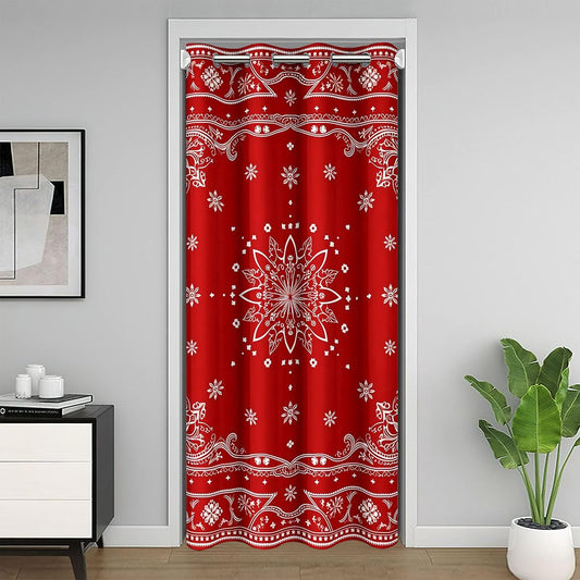 Feelyou Flower Door Curtain for Doorway Privacy Paisley Closet Cover Boho Paisley Red Print Room Divider Curtain 42" x 84" Bohemian Exotic Style Bedroom Living Room Indian Style Window Treatments