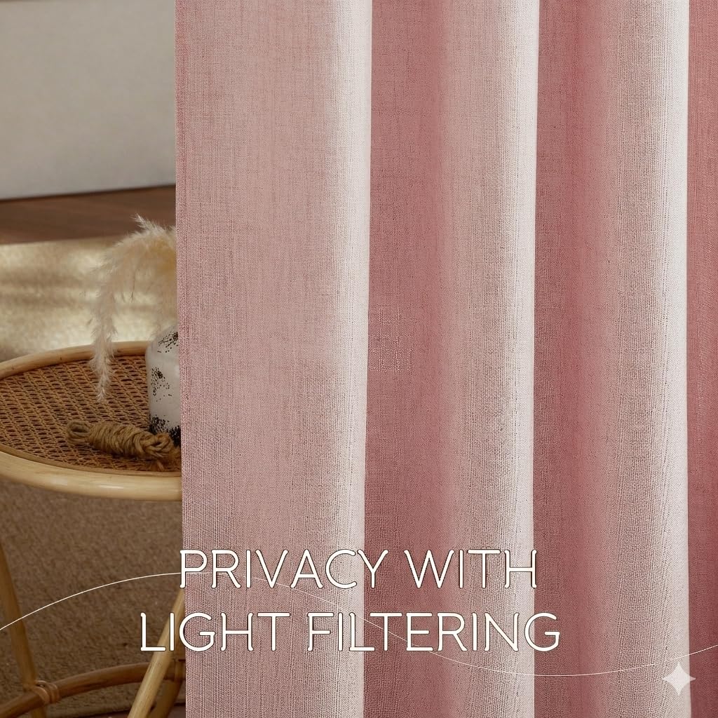 NICETOWN Blush Pink Linen Blended Curtains 63 Inch for Baby Bedroom, Light Filtering Semi Sheer Burlap Curtains Farmhouse Grommet Privacy Window Drapes for Nursery, 2 Panels (52 x 63 Inch)