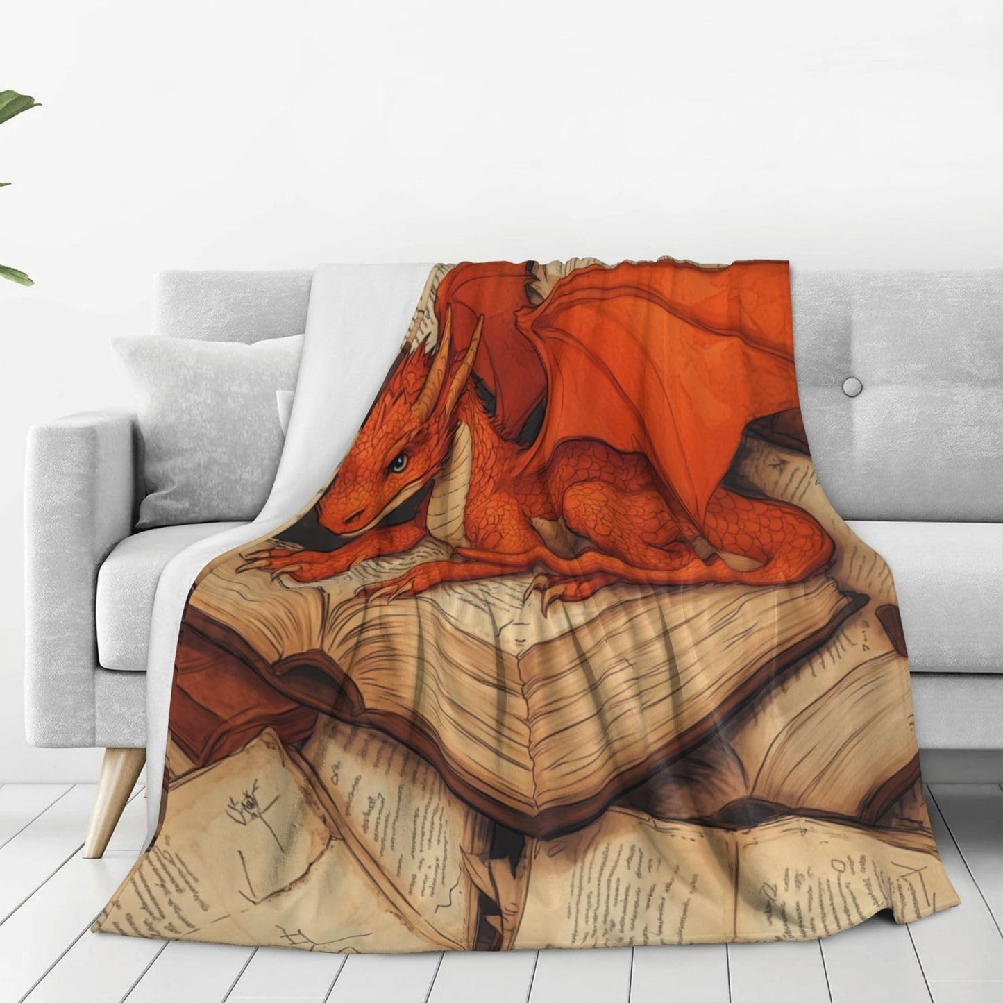 Dragon and Book Blanket Gifts for Kids Adults Boys Girls Lightweight Soft Flannel Majestic Animal Throw Blankets Cozy for Dragon Lovers Living Room Sofa Couch Bed Room All Season Decor 50x60in