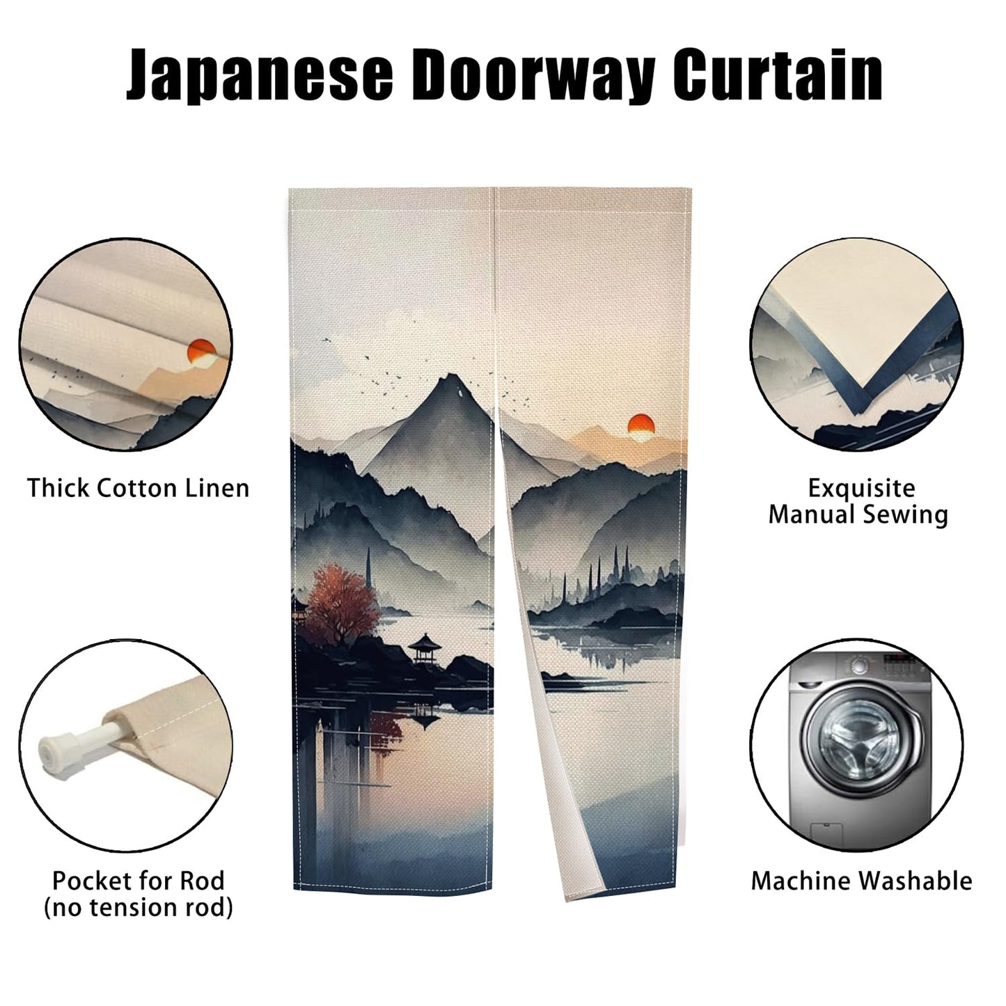 XMJJKUF Noren Japanese Doorway Curtain Window Treatment Door Curtain Tapestry for Privacy Partition Divider Panel Home Kitchen Room Decor 33.5" Width x 70.9" Long (Mountains, Landscape Painting)