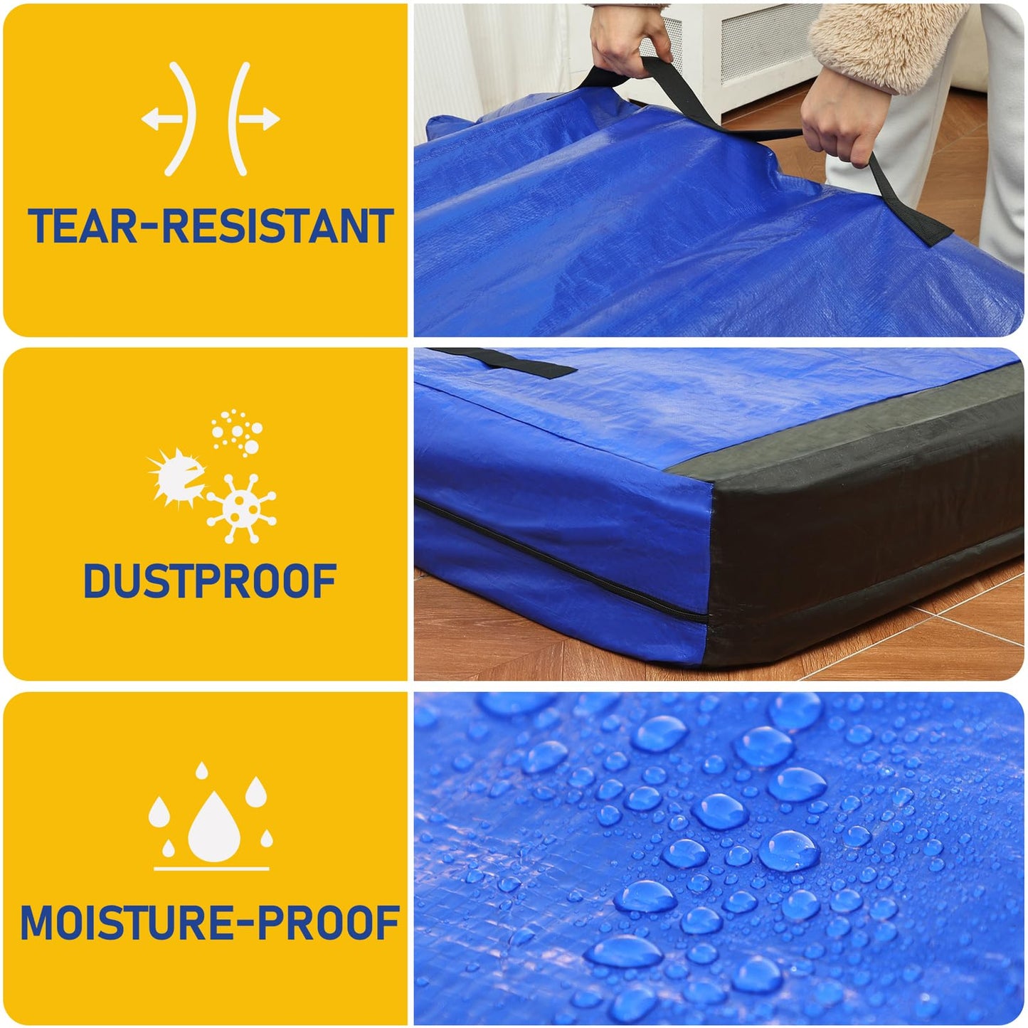ZCHENBS Mattress Bags for Moving, Full Mattress Storage Bag with Handles and Zipper, Waterproof Heavy Duty Drag-Resistant Reusable Mattress Protector Cover for Moving, Blue, Full
