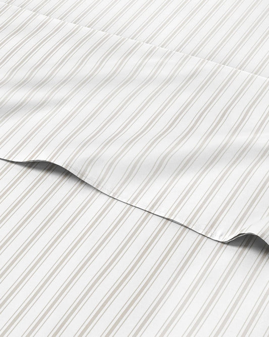 Grey Striped Sheets - 1 Flat & 1 Fitted Sheet & 2 Pillowcases w/ Deep Pockets - Comfy, Cozy, Wrinkle & Fade Resistant - Ultra Soft, Breathable and Cooling - Luxury Pinstripe Bedding - Queen Size