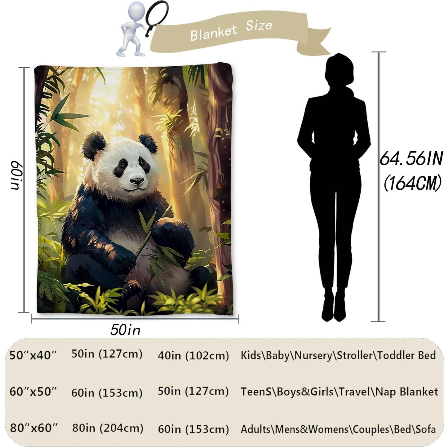 Ti Caldi Cute Panda in Forest Blanket | Soft Warm Fuzzy Lightweight Animal Flannel Throw Blanket Perfect for Couch, Bed, Travel & Outdoor Use, Cozy Blankets for Adults Kids Boys Girls 60×50 in