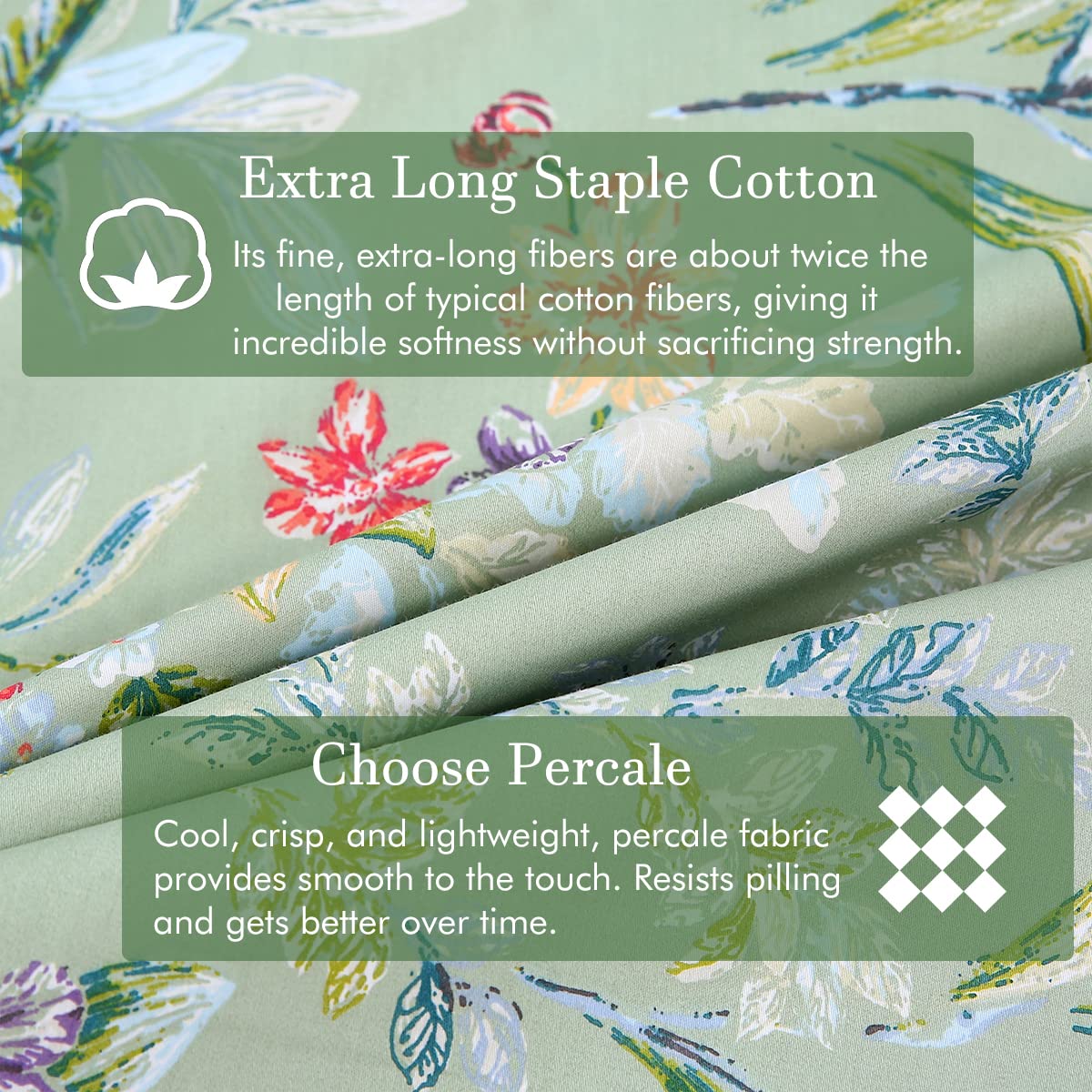 URBONUR Garden Floral Sheets Set Sage Green 4Pcs Queen Size, Egyptian Cotton Silky Cooling Bed Sheets Set, Wrinkle Resistant Deep Pocket 16 Inches (Queen, Green Leaves Butterfly & Floral)