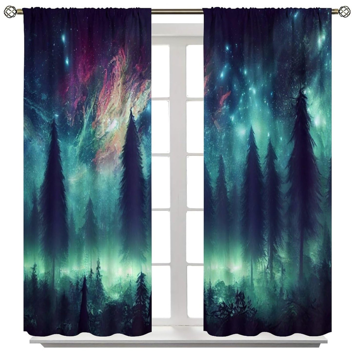 BenYaSong Galaxy Space Blackout Window Curtain Colorful Starry Tree Sky Mountain Misty Forest Fantasy Landscape for Home Kitchen Livingroom Coffee Room Window Curtain 2Panel 42" W X 45" L