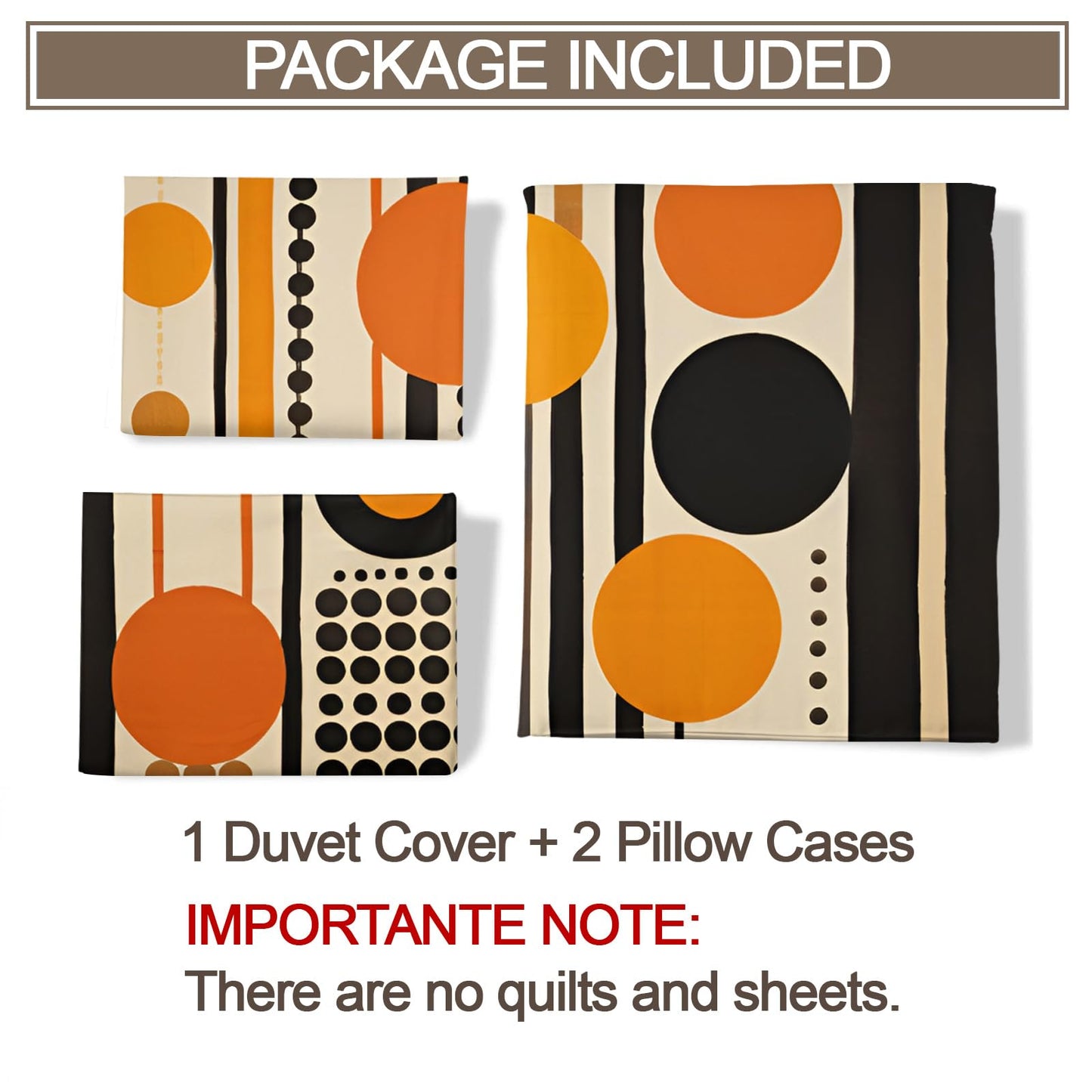QINYUN Retro Middle Ages Duvet Cover California King, Orange Geometric Art Bedding Set 3 Piece Bedroom Decor Modern Stripes Patterned Comforter Cover with Zipper Ties & 2 Pillowcases