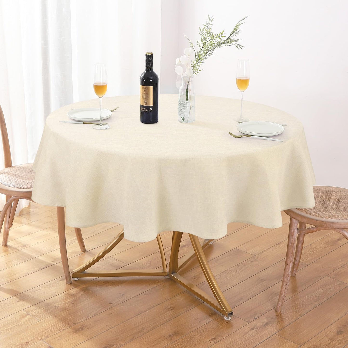 AUSSPVOCT Textured 50 Inch Round Tablecloth up to 54" Dia Tables Waterproof Spill-Proof Wipeable Table Cloth Wrinkle Free Circle Dining Table Cover for Birthday Farmhouse Outdoor Party Tablecloths .
