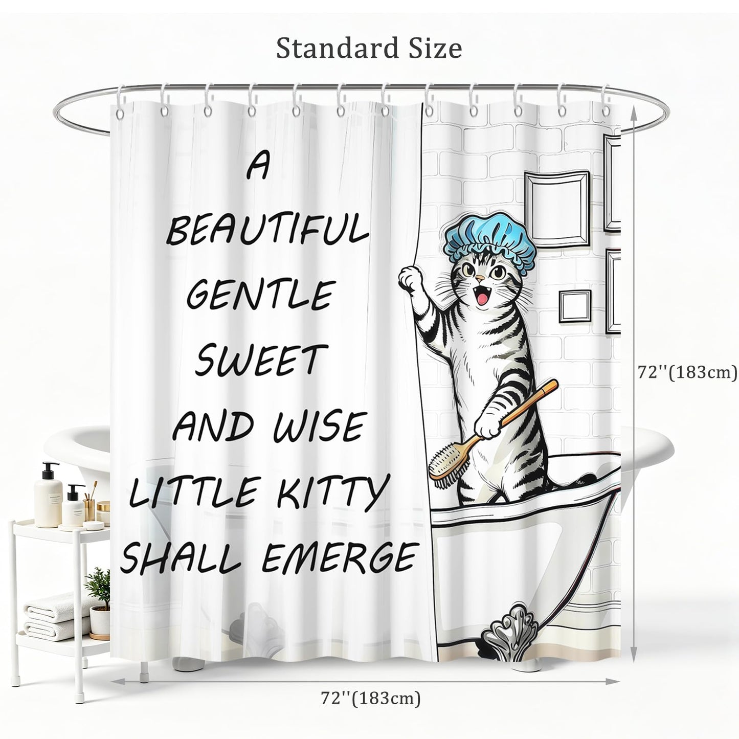 GICDSU Funny Cat Shower Curtain, Black and White Fun Cute Animal Shower Curtains for Bathroom, Farmhouse Waterproof Polyester Fabric Bath Curtain with 12 Hooks, 72x72 Inches